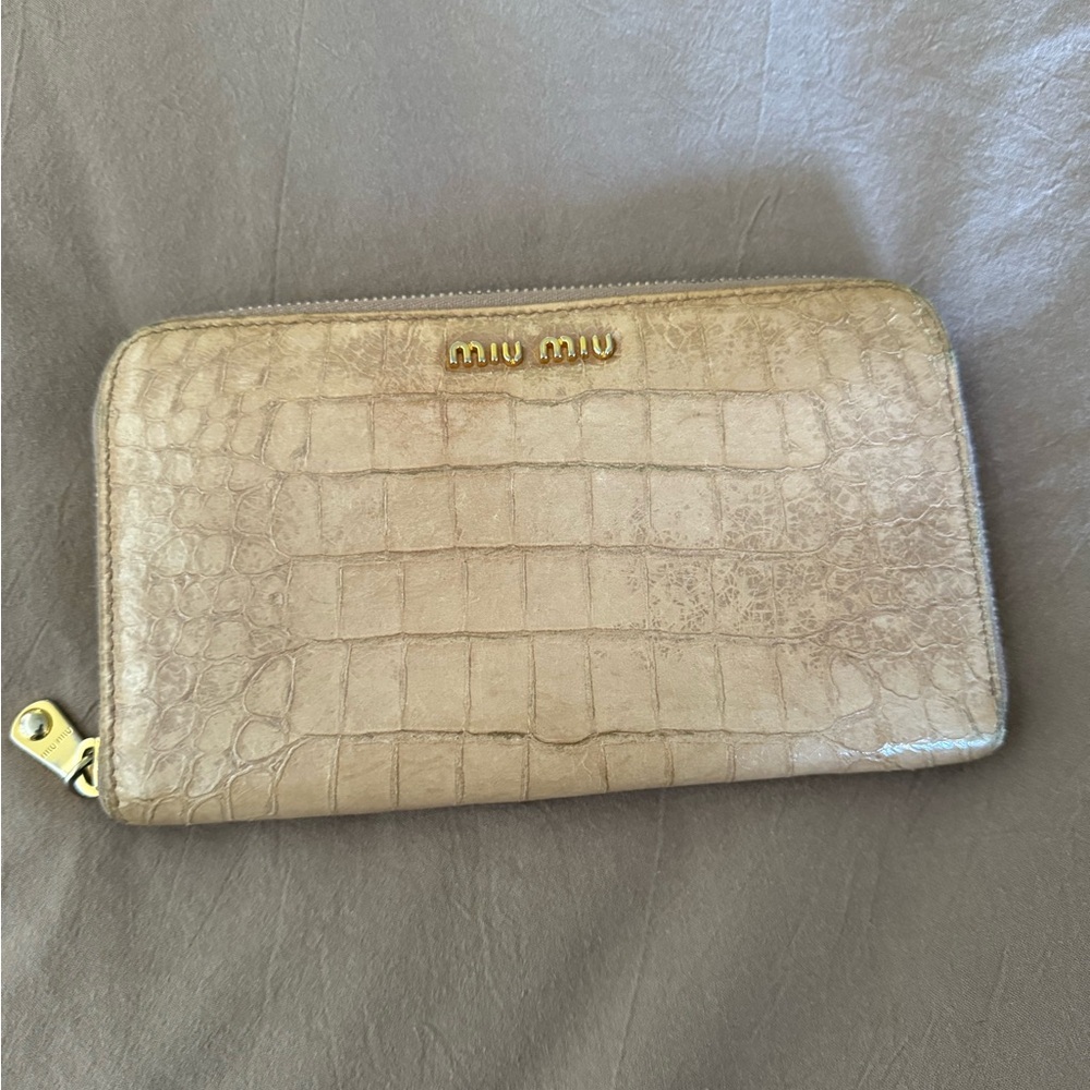 Miu Miu Croc-Embossed Zip Wallet